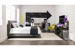 Moby Grey Faux Leather Low Back Rolling Office Chair -Living Spaces Store 223566 grey faux leather office chair room 47