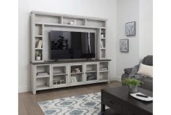 Dixon White 97" Tv Stand With Glass Doors -Living Spaces Store 254088 white wood media console room 31