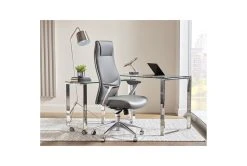 Karlstad Grey Faux Leather High Back Desk Chair -Living Spaces Store 271897 grey leather office chair detail 46
