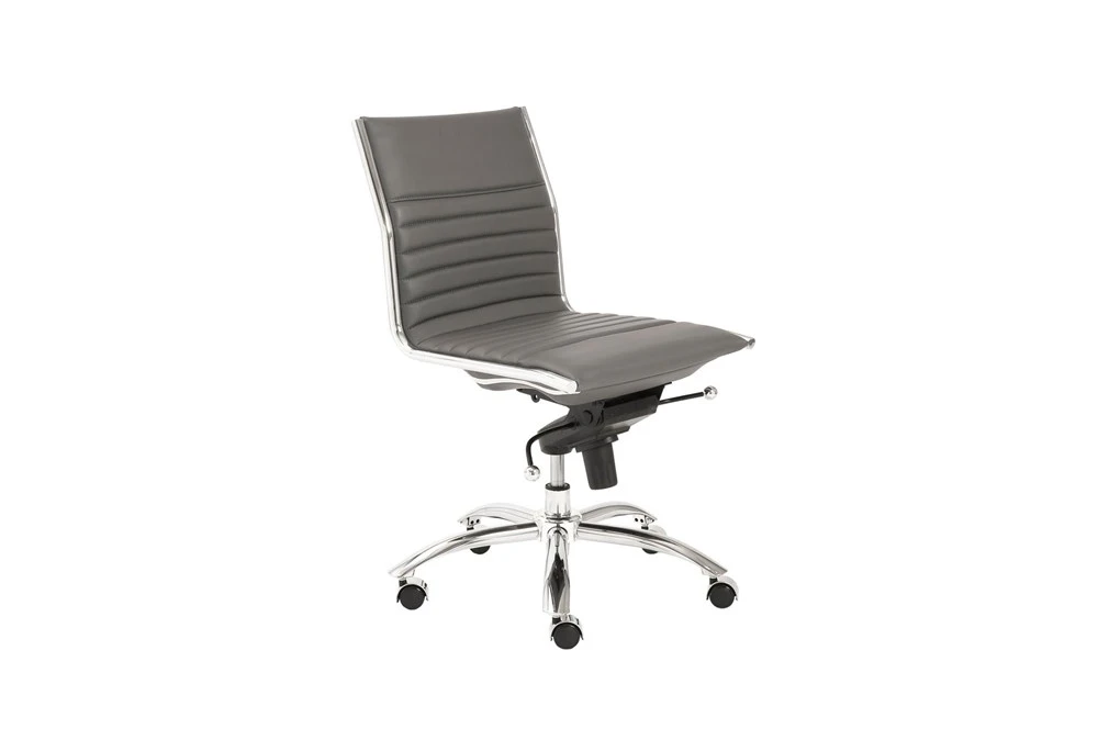 Copenhagen Grey Faux Leather And Chrome Low Back Armless Desk Chair 4 Copenhagen Grey Faux Leather And Chrome Low Back Armless Desk Chair - Image 2