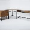 3 Piece Hollis L-Shaped Desk -Living Spaces Store 281366 brown wood corner desk signature 01