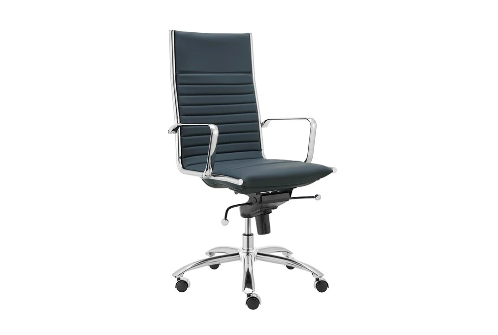 Copenhagen Blue Faux Leather And Chrome High Back Desk Chair 4 Copenhagen Blue Faux Leather And Chrome High Back Desk Chair - Image 2