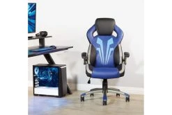 Optimus Blue/Black Gaming Chair With Flip Up Padded Armrests -Living Spaces Store 289881 blue polyurethane gaming chair room 85
