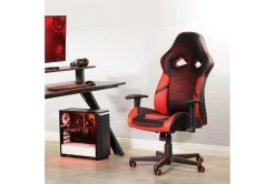 Zulu Black Gaming Chair With Red Accents & Adjustable Height Armrests -Living Spaces Store 289896 black polyurethane gaming chair room 85