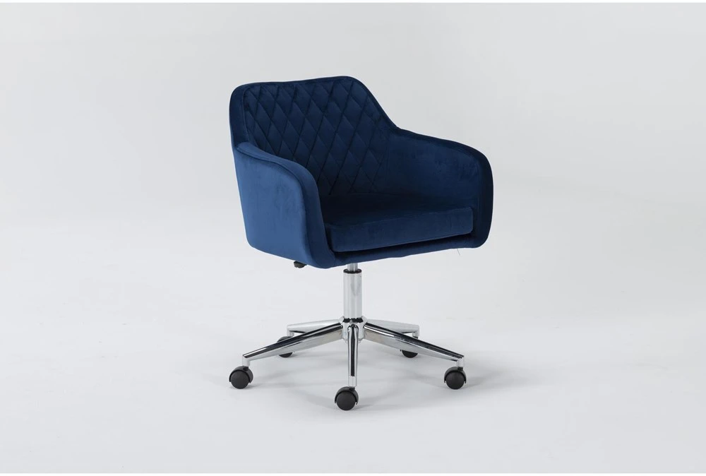 Cassandra Navy Velvet Rolling Office Chair 4 Cassandra Navy Velvet Rolling Office Chair - Image 2