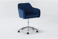 Cassandra Navy Velvet Rolling Office Chair 10 Cassandra Navy Velvet Rolling Office Chair -Living Spaces Store 301763 blue velvet office chair side 19