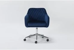 Cassandra Navy Velvet Rolling Office Chair