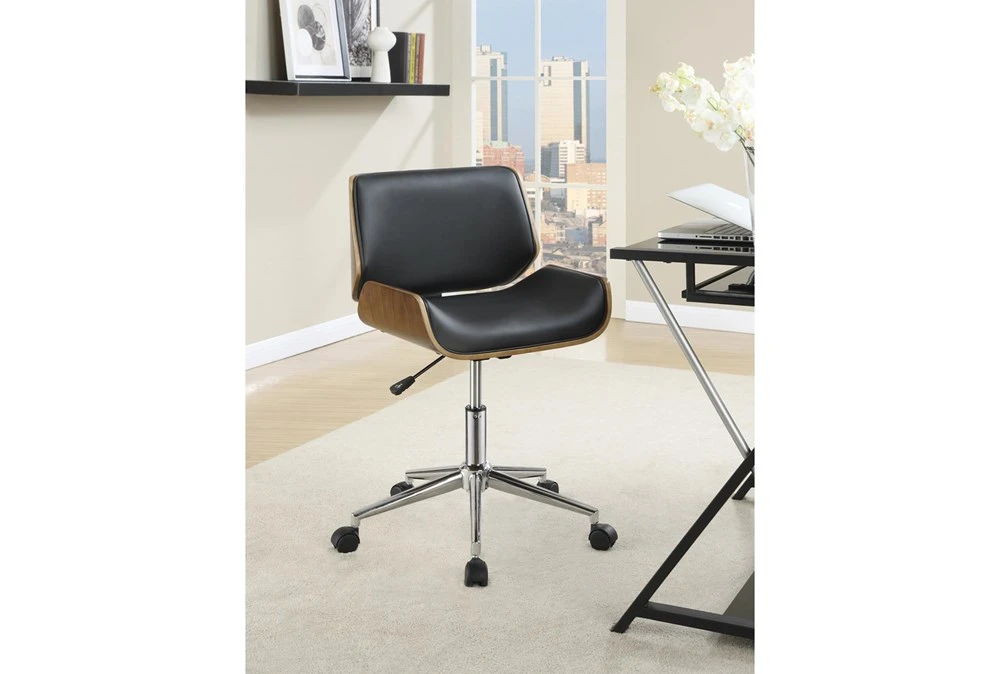Ronnie Black Faux Leather + Wood Adjustable Office Chair 9 Ronnie Black Faux Leather + Wood Adjustable Office Chair - Image 7