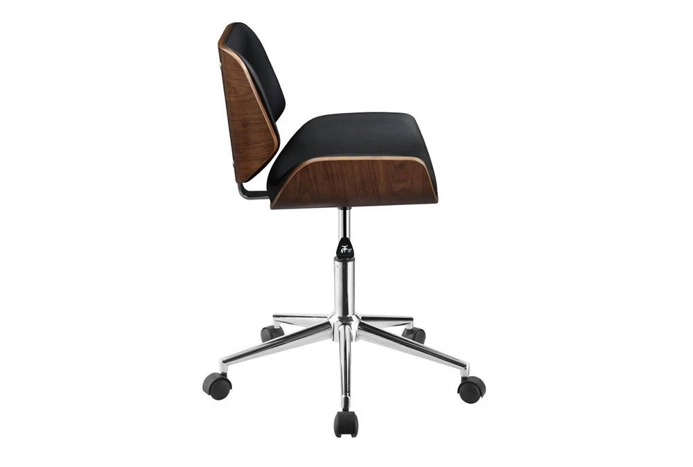 Ronnie Black Faux Leather + Wood Adjustable Office Chair 5 Ronnie Black Faux Leather + Wood Adjustable Office Chair - Image 3
