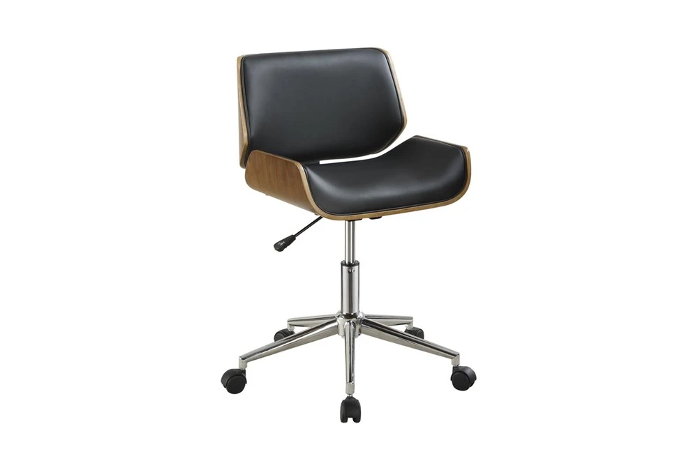 Ronnie Black Faux Leather + Wood Adjustable Office Chair 3 Ronnie Black Faux Leather + Wood Adjustable Office Chair