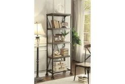 Tenino 74.5" Bookcase -Living Spaces Store 306055 brown wood bookcase room 86