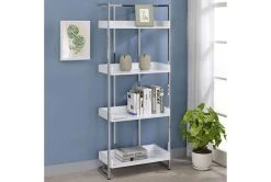 Eugene 4-Shelf Bookcase White High Gloss And Chrome -Living Spaces Store 307920 room 85