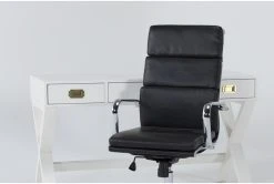Adams White Desk + Moby Black Low Back Office Chair -Living Spaces Store 309646 white wood desk and chair set detail 44