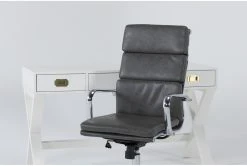 Adams White Desk+ Moby Grey High Back Office Chair -Living Spaces Store 309821 white wood desk and chair set detail 44
