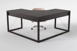 Pierce Espresso Corner Desk + Phoebe Blush Office Chair -Living Spaces Store 309824 brown wood desk and chair set back 65