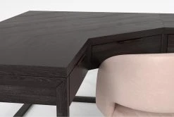 Pierce Espresso Corner Desk + Phoebe Blush Office Chair -Living Spaces Store 309824 brown wood desk and chair set detail 46