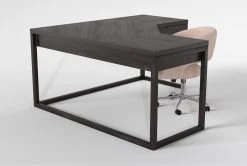 Pierce Espresso Corner Desk + Phoebe Blush Office Chair -Living Spaces Store 309824 brown wood desk and chair set side 20
