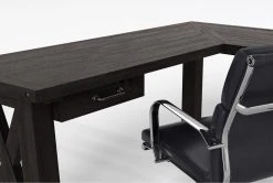 Jaxon Corner Desk + Moby Black Low Back Rolling Office Chair -Living Spaces Store 309846 black wood desk and chair set detail 46