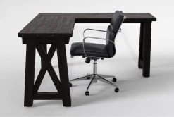 Jaxon Corner Desk + Moby Black Low Back Rolling Office Chair -Living Spaces Store 309846 black wood desk and chair set side 20