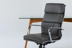 Alton Glass Desk+ Moby Grey High Back Rolling Office Chair -Living Spaces Store 309865 brown wood desk and chair set side 19