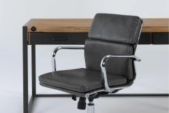 Whistler Desk + Moby Black Low Back Rolling Office Chair -Living Spaces Store 309872 natural wood desk and chair set side 19