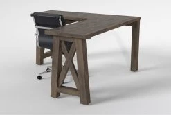 Jaxon Grey Corner Desk + Moby Black Low Back Rolling Office Chair -Living Spaces Store 309874 grey wood desk and chair set side 19