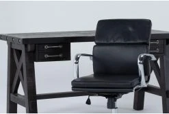 Jaxon Desk + Moby Black Low Back Rolling Office Chair -Living Spaces Store 309876 black wood desk and chair set side 21