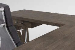 Jaxon Grey Corner Desk+ Moby Grey High Back Rolling Office Chair -Living Spaces Store 309891 grey wood desk and chair set detail 45