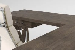 Jaxon Grey Corner Desk + Moby White High Back Rolling Office Chair -Living Spaces Store 309892 grey wood desk and chair set detail 45