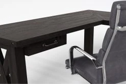 Jaxon Corner Desk+ Moby Grey High Back Rolling Office Chair -Living Spaces Store 309902 black wood desk and chair set detail 46