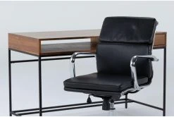 Hollis Writing Desk + Moby Black Low Back Rolling Office Chair -Living Spaces Store 309910 brown wood desk and chair set side 19