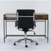 Hollis Writing Desk + Moby Black Low Back Rolling Office Chair -Living Spaces Store 309910 brown wood desk and chair set signature 01