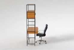 Hollis 49" Wall Desk + Moby Black High Back Rolling Office Chair -Living Spaces Store 309914 brown wood desk and chair set side 20