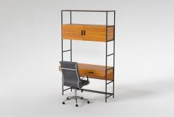 Hollis 49" Wall Desk + Moby Grey High Back Rolling Office Chair -Living Spaces Store 309915 brown wood desk and chair set side 19