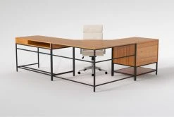 Hollis 3Pc Corner Desk + Moby White High Back Rolling Office Chair -Living Spaces Store 309918 brown wood desk and chair set back 65