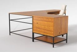 Hollis 3Pc Corner Desk + Moby White High Back Rolling Office Chair -Living Spaces Store 309918 brown wood desk and chair set side 20