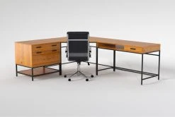 Hollis 3Pc Corner Desk + Moby Black High Back Rolling Office Chair