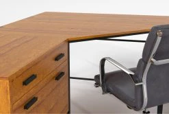 Hollis 3Pc Corner Desk + Moby Grey Low Back Rolling Office Chair -Living Spaces Store 309921 brown wood desk and chair set detail 46