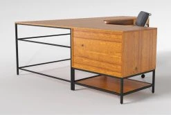 Hollis 3Pc Corner Desk + Moby Grey Low Back Rolling Office Chair -Living Spaces Store 309921 brown wood desk and chair set side 20