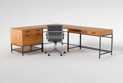 Hollis 3Pc Corner Desk + Moby Grey Low Back Rolling Office Chair