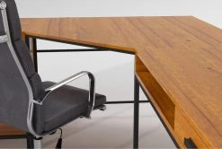 Hollis 3Pc Corner Desk + Moby Grey High Back Rolling Office Chair -Living Spaces Store 309922 brown wood desk and chair set detail 45