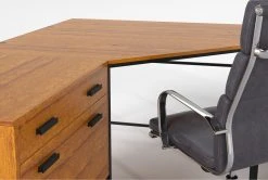 Hollis 3Pc Corner Desk + Moby Grey High Back Rolling Office Chair -Living Spaces Store 309922 brown wood desk and chair set detail 46