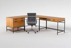 Hollis 3Pc Corner Desk + Moby Grey High Back Rolling Office Chair