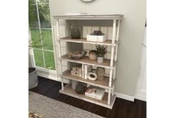 64" Brown Wood Farmhouse Shelving Unit -Living Spaces Store 320262 brown mdf bookcase room 88