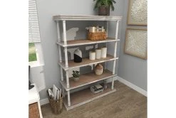 64" Brown Wood Farmhouse Shelving Unit -Living Spaces Store 320262 brown mdf bookcase room 89