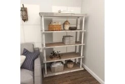 64" Brown Wood Farmhouse Shelving Unit -Living Spaces Store 320262 brown mdf bookcase room 90