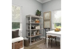 64" Brown Wood Farmhouse Shelving Unit -Living Spaces Store 320262 brown mdf bookcase room 94