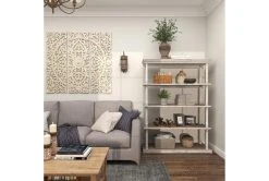 64" Brown Wood Farmhouse Shelving Unit -Living Spaces Store 320262 brown mdf bookcase room 95