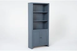 Westlawn 72" Blue Bookcase With Doors -Living Spaces Store 320494 blue wood bookcase side 18