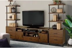 Don 69" Mid-Century Modern Bookcase With Drawers -Living Spaces Store 320674 brown wood bookcase room 85